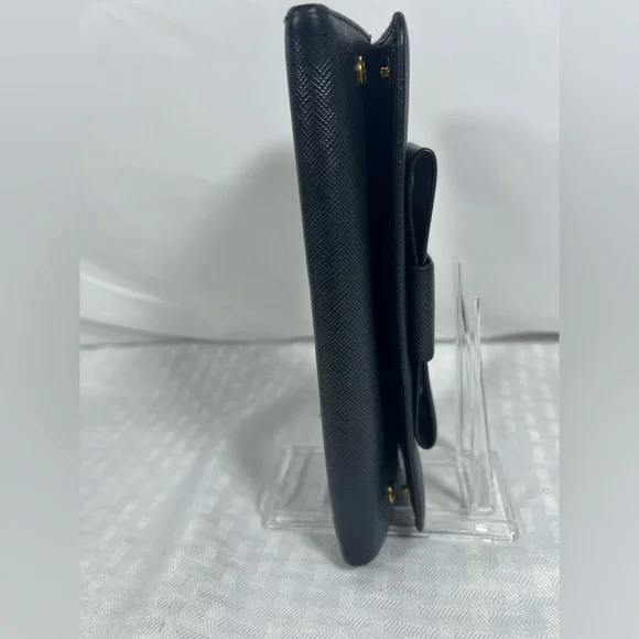 Prada Black Saffiano Bow Long Wallet Zip Coin Italy - Picture 9 of 12